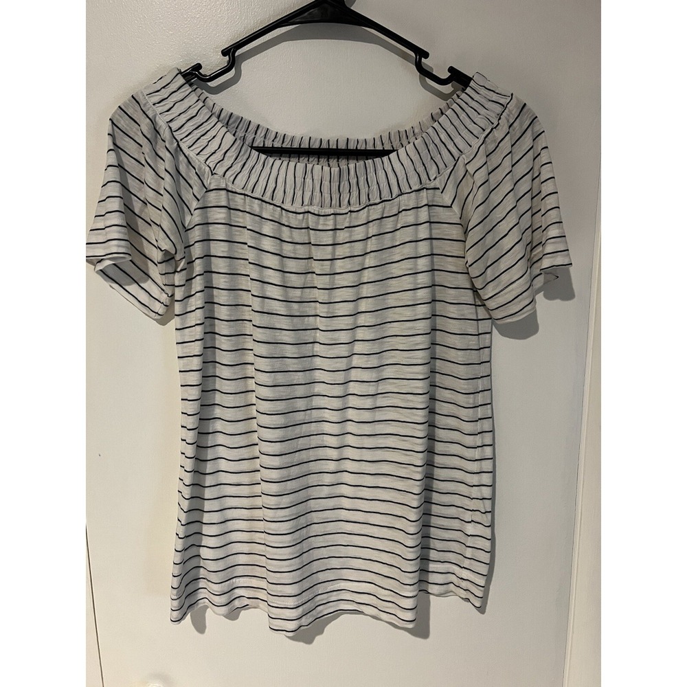 Splendid Women's White Black Striped Off The Shoulder Top Size S‎